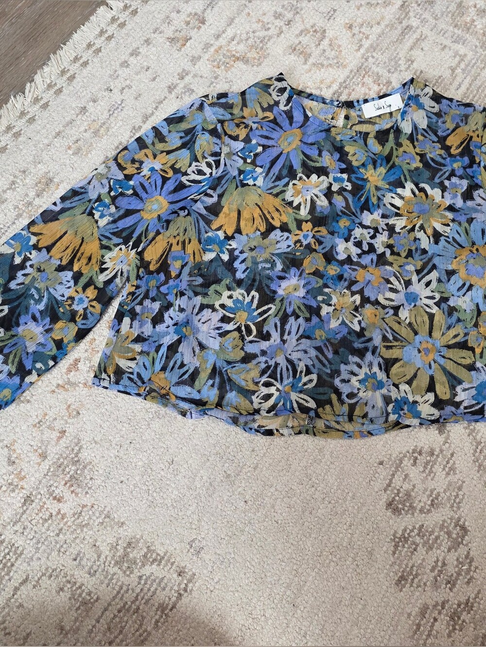 Sadie & Sage Floral Print Blue, Green, Black Sheer Crop